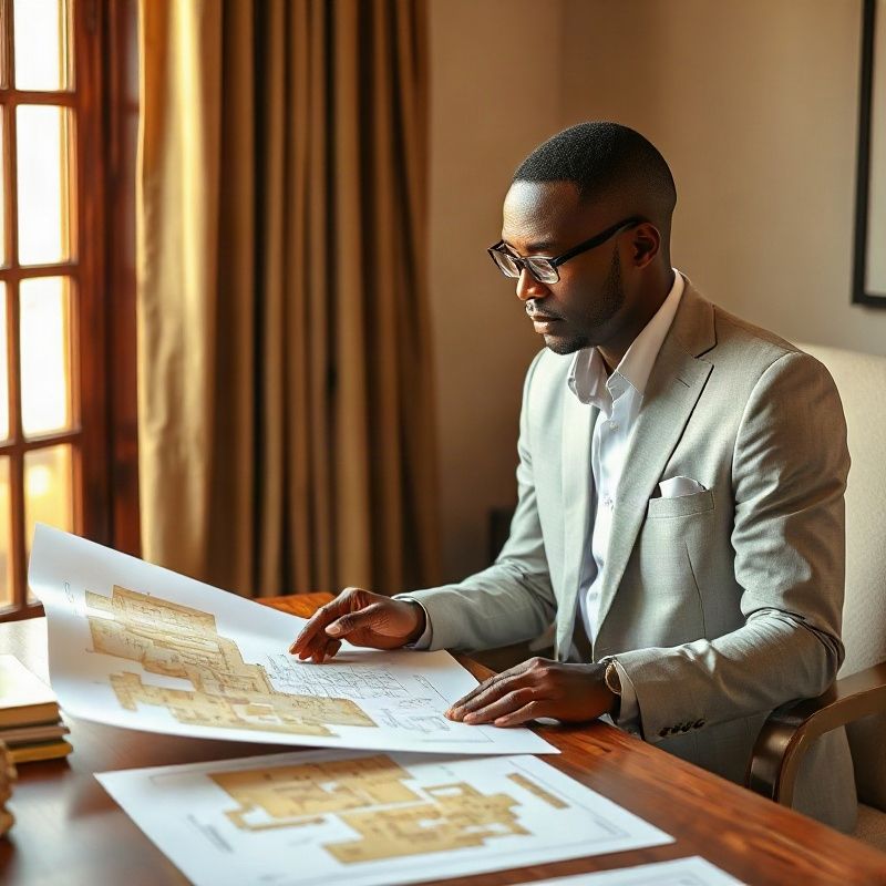 An advisor reviewing architectural drawings in a Malindi coastal office